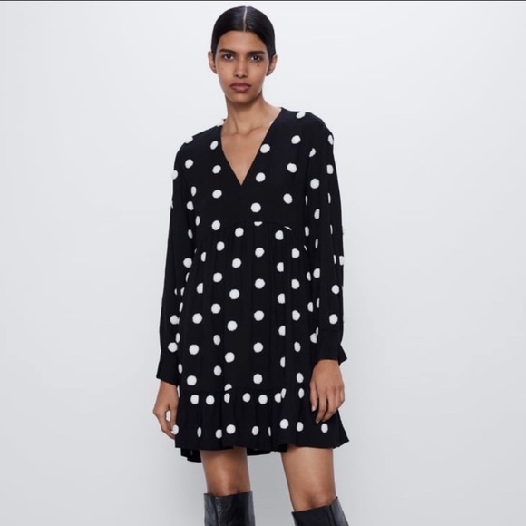 Zara | Dresses | Zara Long Sleeve Polka 